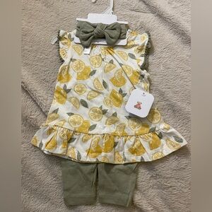 NWT Rene Rofe Boutique Baby Lemon Patterned Dress Set